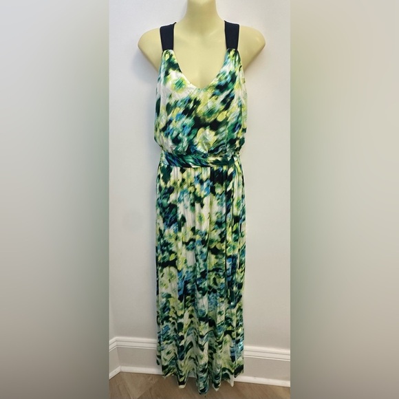 Express V-neck Green and Blue TieDye Maxi Dress with Cloth Belt size S - Picture 1 of 6